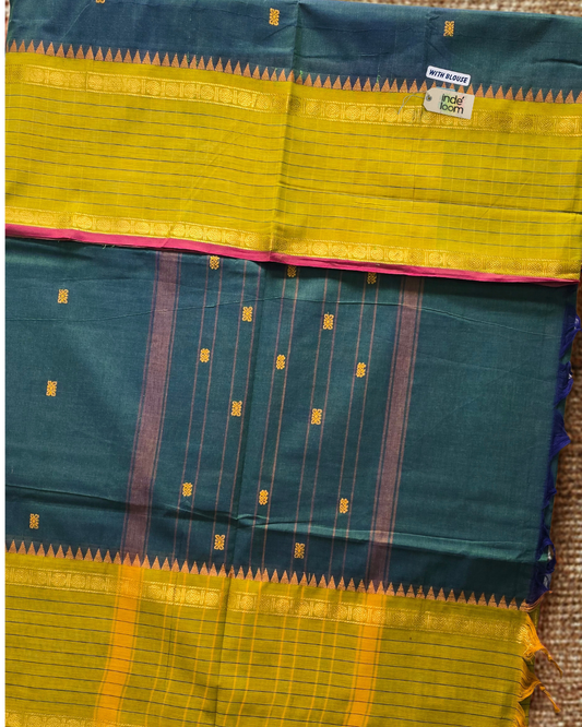 Kanchi Cotton|Aqua Green & Leaf Yellow