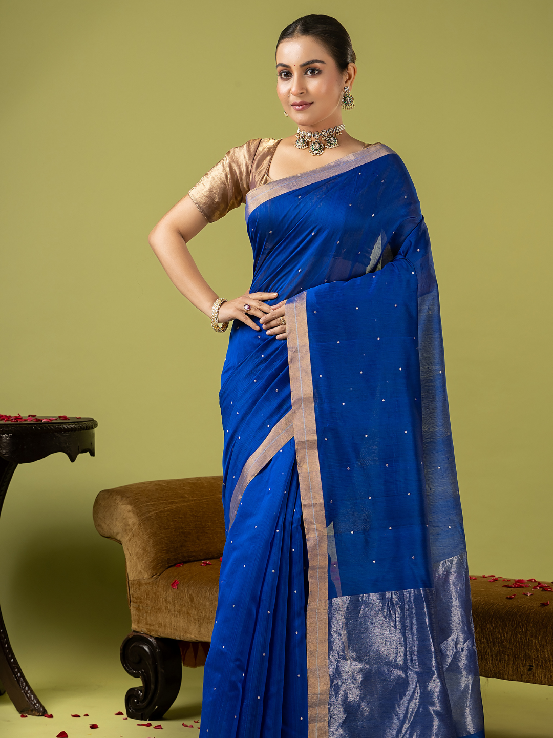 Handwoven Chanderi Silk Cotton Saree | Royal Blue