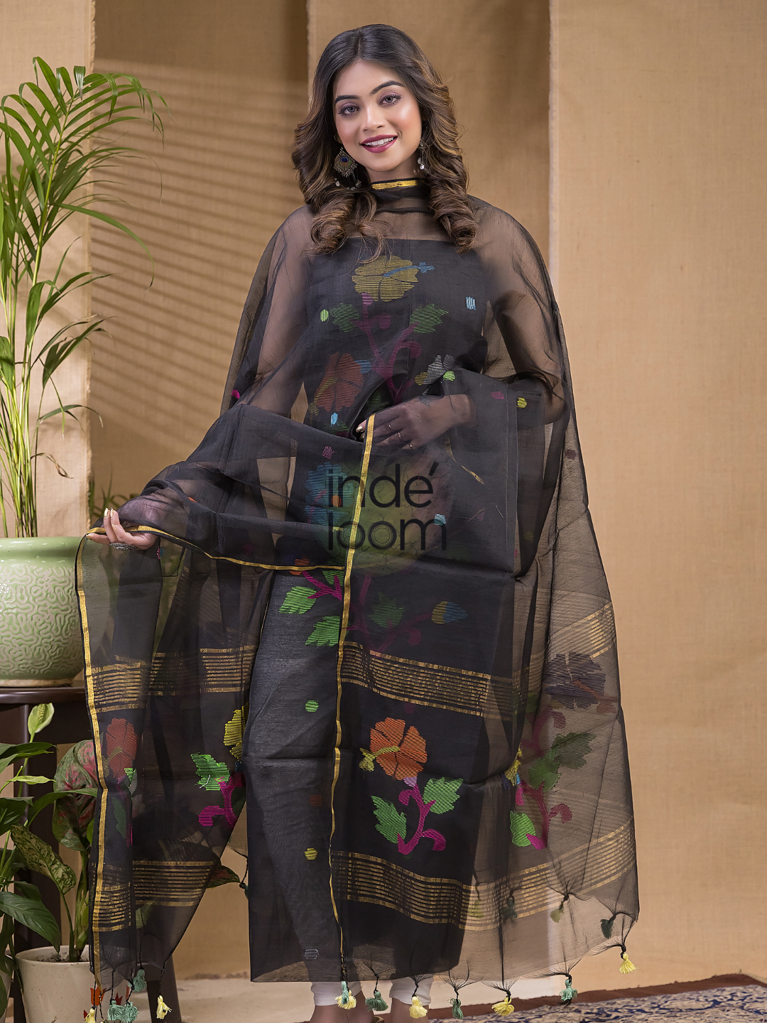 Off Black Jamdani 2-Piece Set Kurti & Dupatta (UNSTITCHED) -617