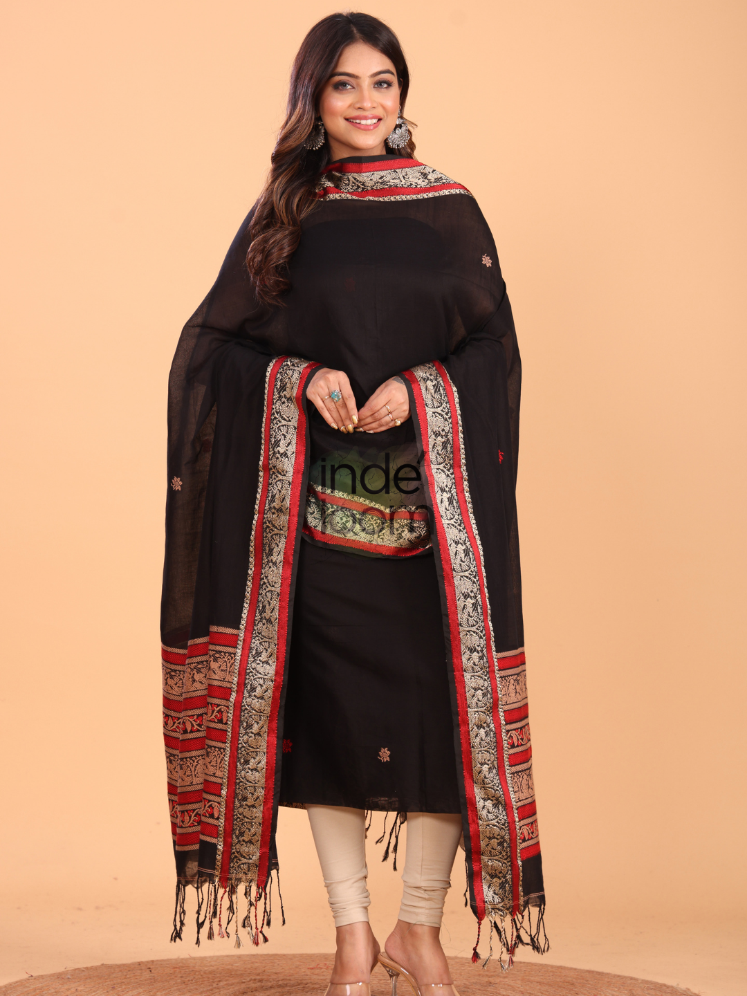 Rich Black Baluchari Linen 2-Piece Set Kurti & Dupatta (UNSTITCHED) - 092