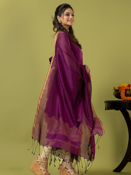 Handwoven Jamdani cotton Unstitched 2-piece Kurti | Deep Magenta Purple