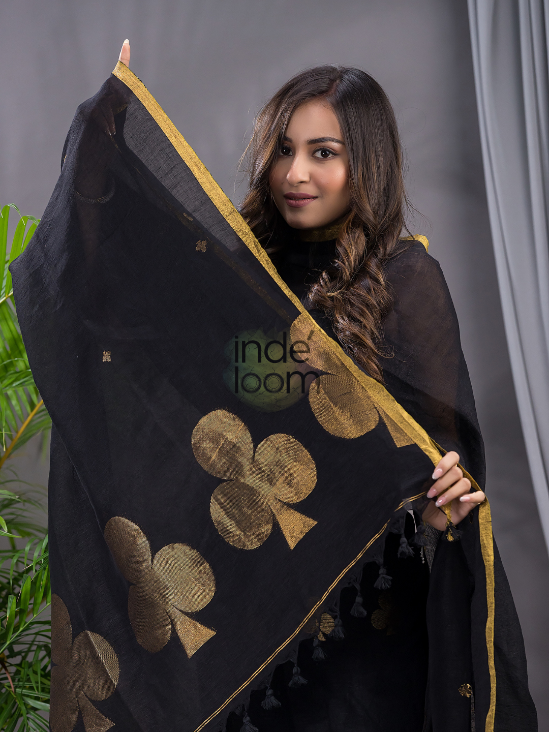Rich Black Cotton Linen 2-Piece Set Kurti & Dupatta (UNSTITCHED) - 122