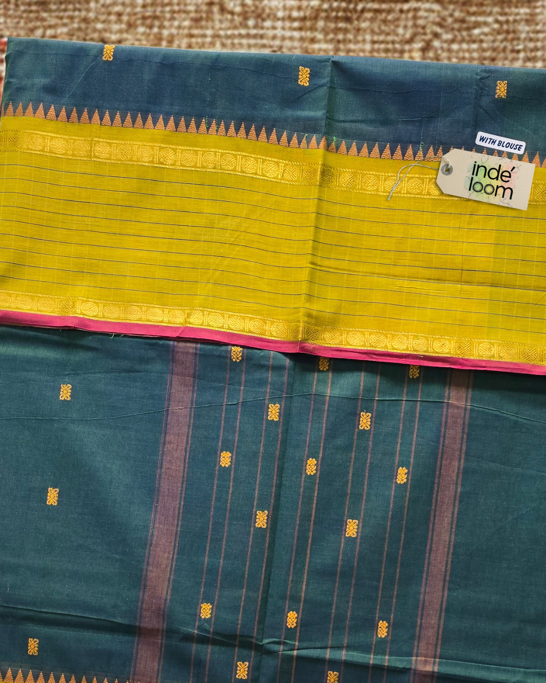 Kanchi Cotton|Aqua Green & Leaf Yellow