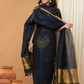 Linen Jamdani Unstitched 2-Piece Kurti  |  Midnight Blue