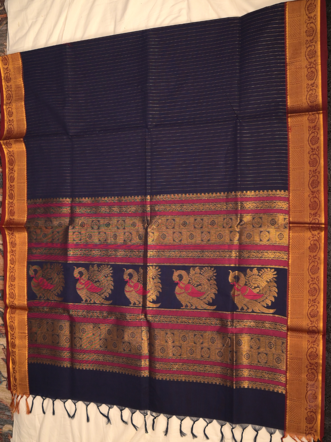 Kanchi Cotton|Navy Blue & Maroon