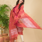 Apple Red Tissue Linen Silver Zari Jamdani 2-Piece Set Kurti & Dupatta (UNSTITCHED) - 880
