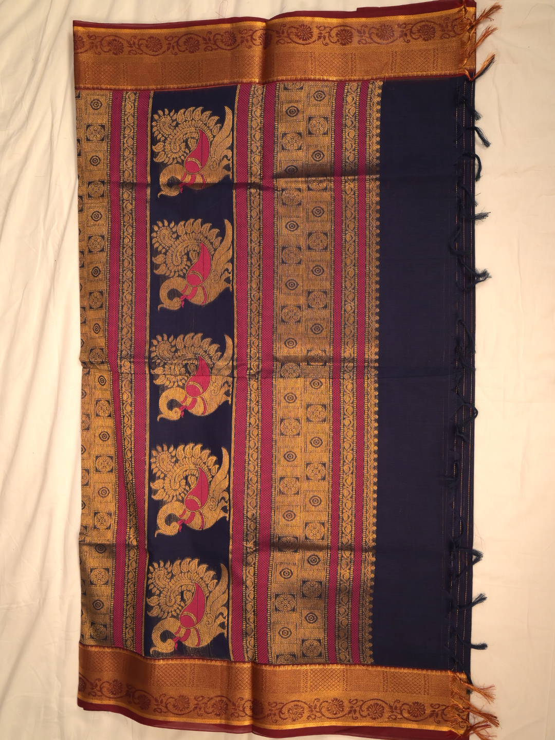 Kanchi Cotton|Navy Blue & Maroon