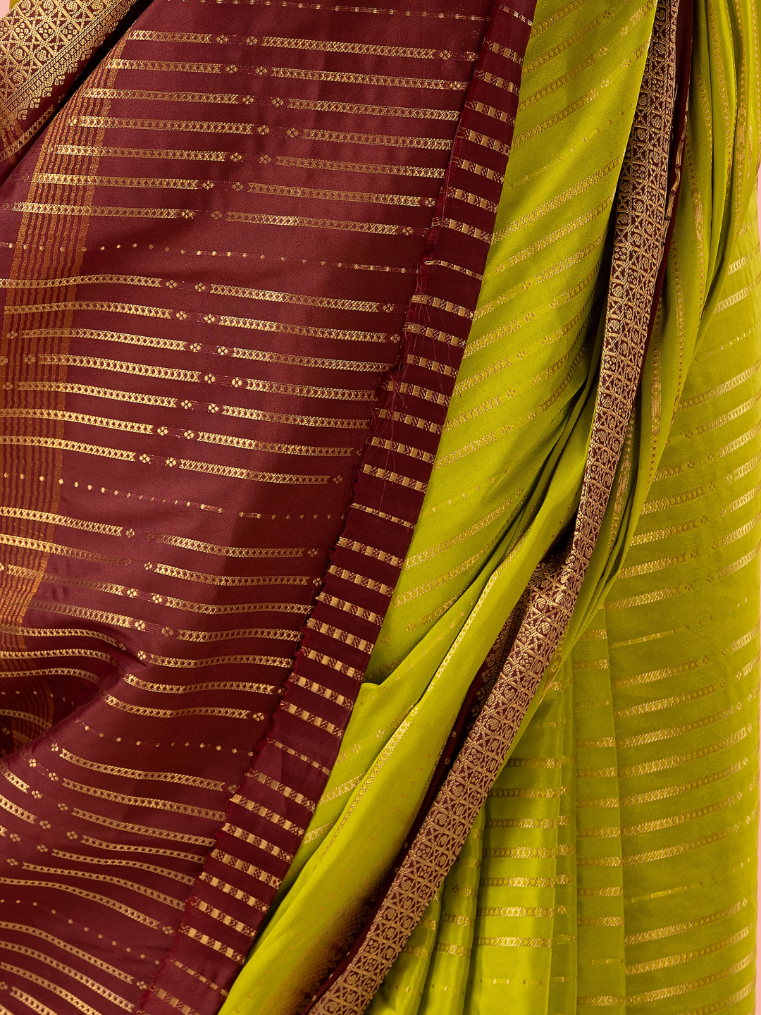 Classic Mysore Semi Silk Saree | Lime Olive Green