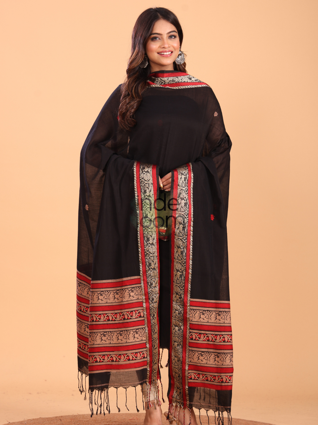 Rich Black Baluchari Linen 2-Piece Set Kurti & Dupatta (UNSTITCHED) - 092