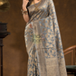 Floral woven design Silk blend Jacquard Saree | Steel Grey