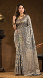 Floral woven design Silk blend Jacquard Saree | Steel Grey