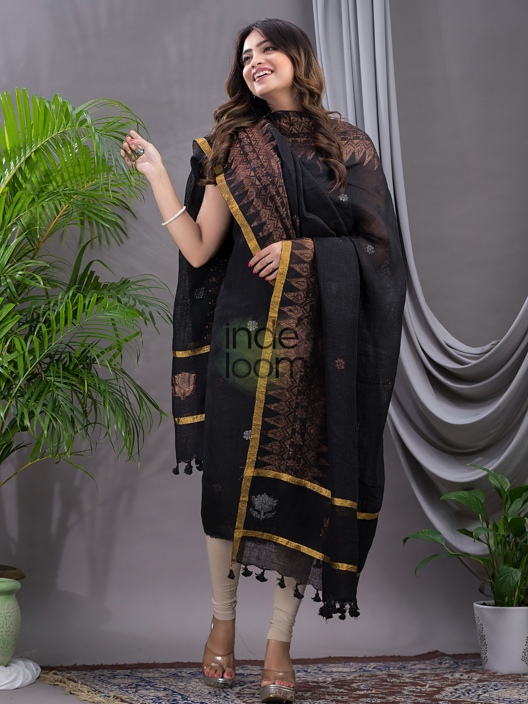 Coal Black Linen X Linen 2-Piece Set Kurti & Dupatta (UNSTITCHED) - 103