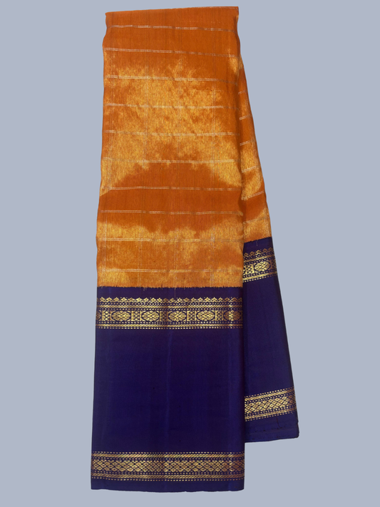 Pure Handwoven Gadwal Silk Saree With Mango Yellow - 012