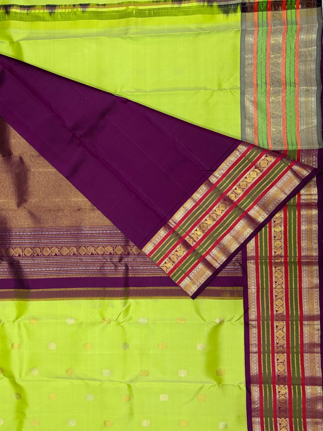 Handwoven Pure Gadwal Silk Saree  |  Parrot Green