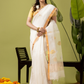 Pure Jamdani Linen Saree | Snow White  and White  | Half and Half style with Contrast Border
