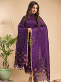 Wine Purple Cotton Linen 2-Piece Set Kurti & Dupatta (UNSTITCHED) - 003