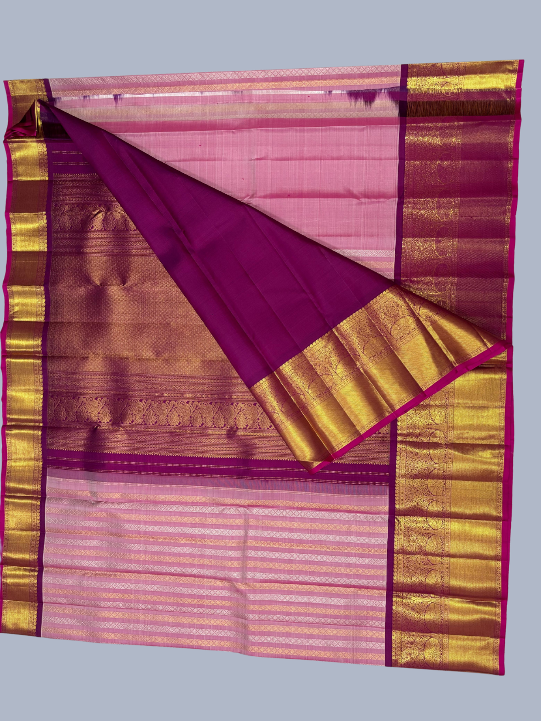Pure Handwoven Kanchi  Silk Saree In Light Pink -215