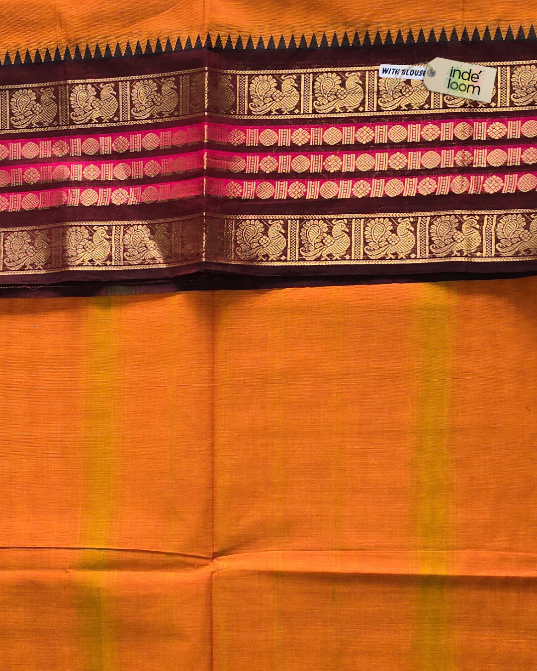 Kanchi Cotton|Marigold Yellow & Deep red/ pink