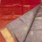 Pure Handloom Korvai Saree | Mayil-Chakram | Grey and Red