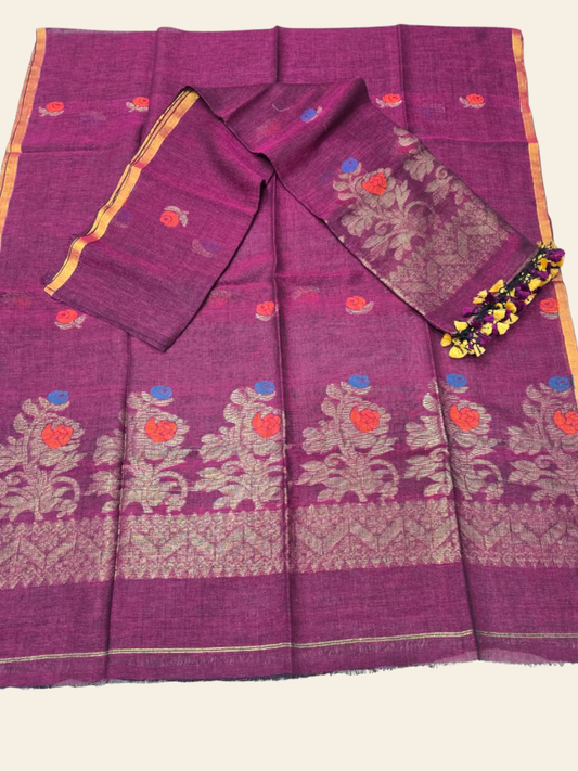 Pure Handloom Linen Unstitched 2-piece  Kurti | purple