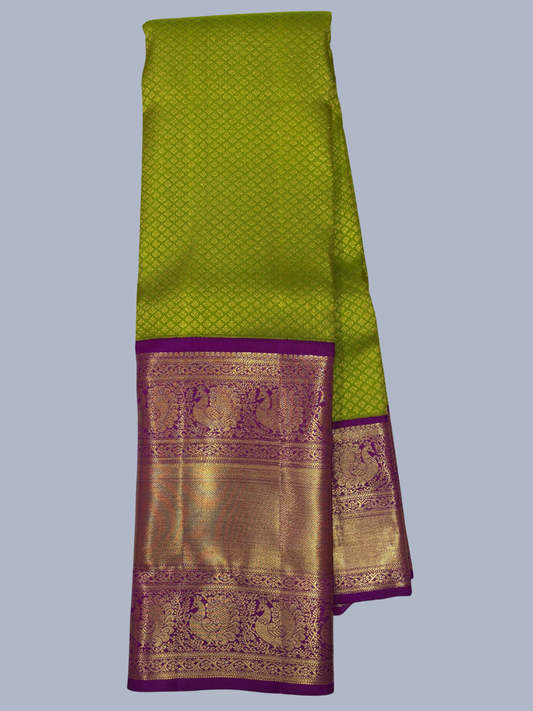 Pure Handwoven Gadwal Silk Saree in Olive Green - 012