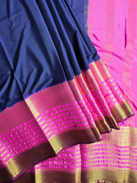Classic Mysore Semi Silk Saree | Navy Blue