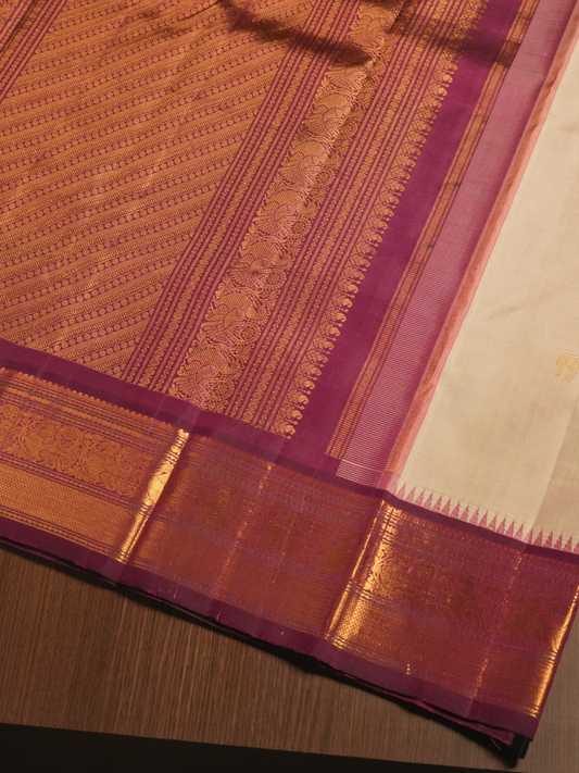 Silk Mark Certified Handloom Kanjivaram Slk Saree  |  Warm Ivory