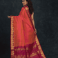 Pure handloom Korvai Silk Cotton Saree in Coral Pink Golden Pallu - 022