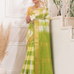 Pure Handloom Korvai Saree | Zari Checks | White and Green