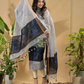 Pigeon Blue Sequin Jamdani 2-Piece Set Kurti & Dupatta (UNSTITCHED) -696