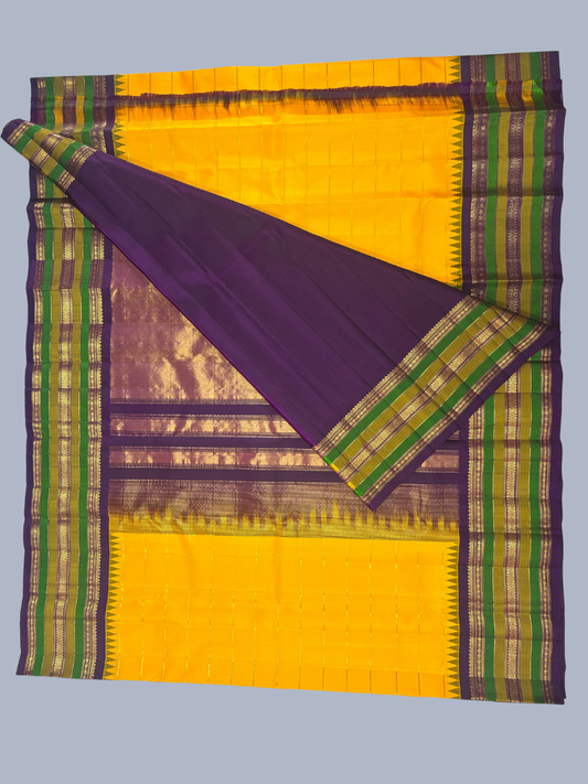 Pure Handwoven Gadwal Silk Saree in Mustard Yellow - 013