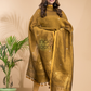 Antique Olive | Handloom Jamdani Linen Unstitched 2-Piece Kurti | Benaras Design