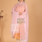 Pure Handloom Muslin Jamdani Dupatta With Pastel Pink  - 034