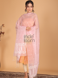 Pure Handloom Muslin Jamdani Dupatta With Pastel Pink  - 034