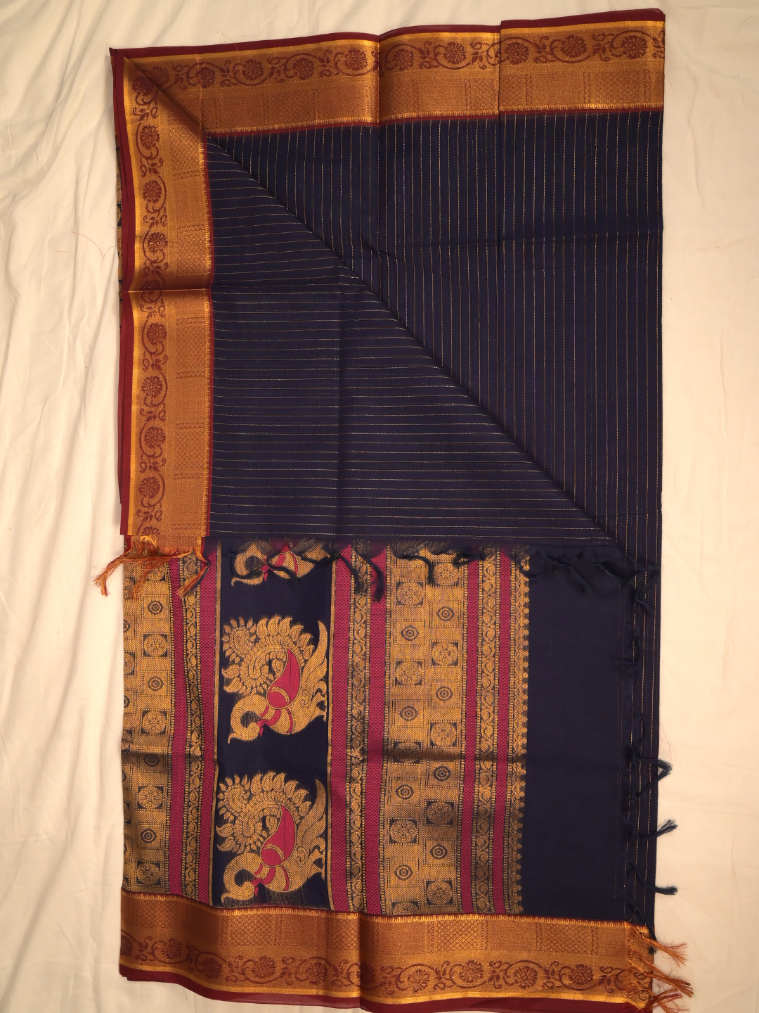 Kanchi Cotton|Navy Blue & Maroon