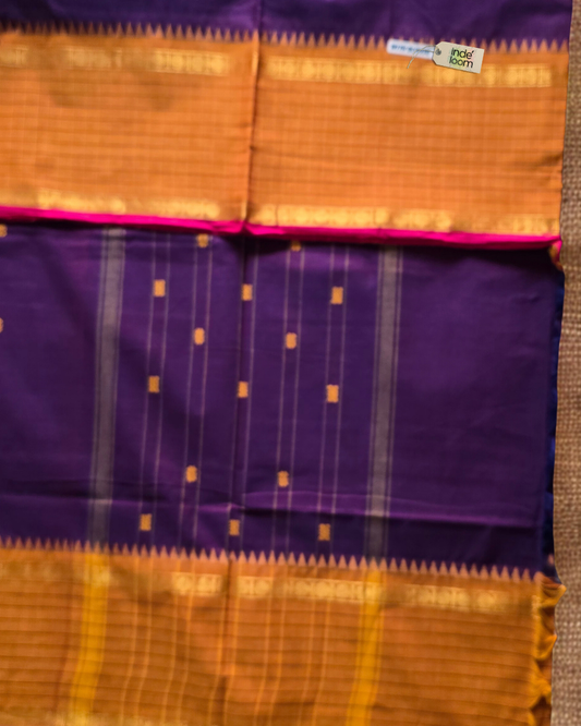 Kanchi Cotton|Purple & Marigold yellow