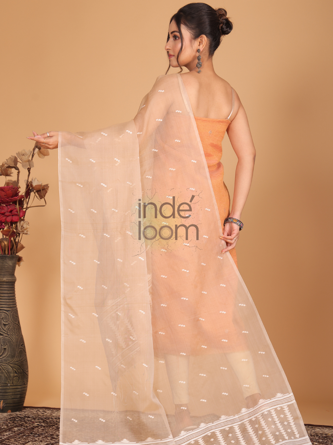 Pure Handloom Muslin Jamdani Dupatta With Light Baby Pink - 036