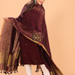 Red Brown Linen Jamdani 2-Piece Set Kurti & Dupatta (UNSTITCHED) - 072