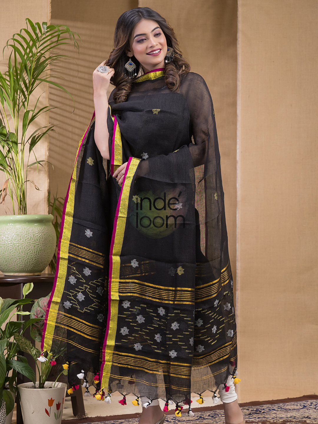 Rich Black Pure Linen Suit 2 Piece Set Kurti & Dupatta (UNSTITCHED) -618