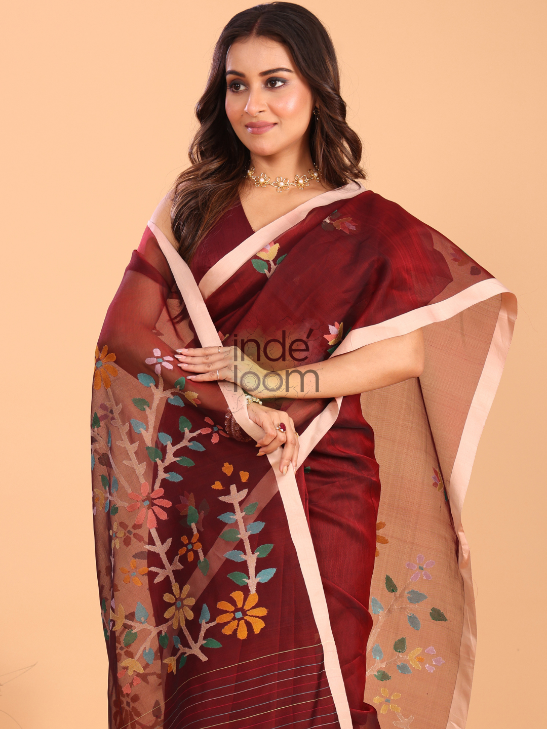 Silk Jamdani Saree With Chestunt Brown - 154