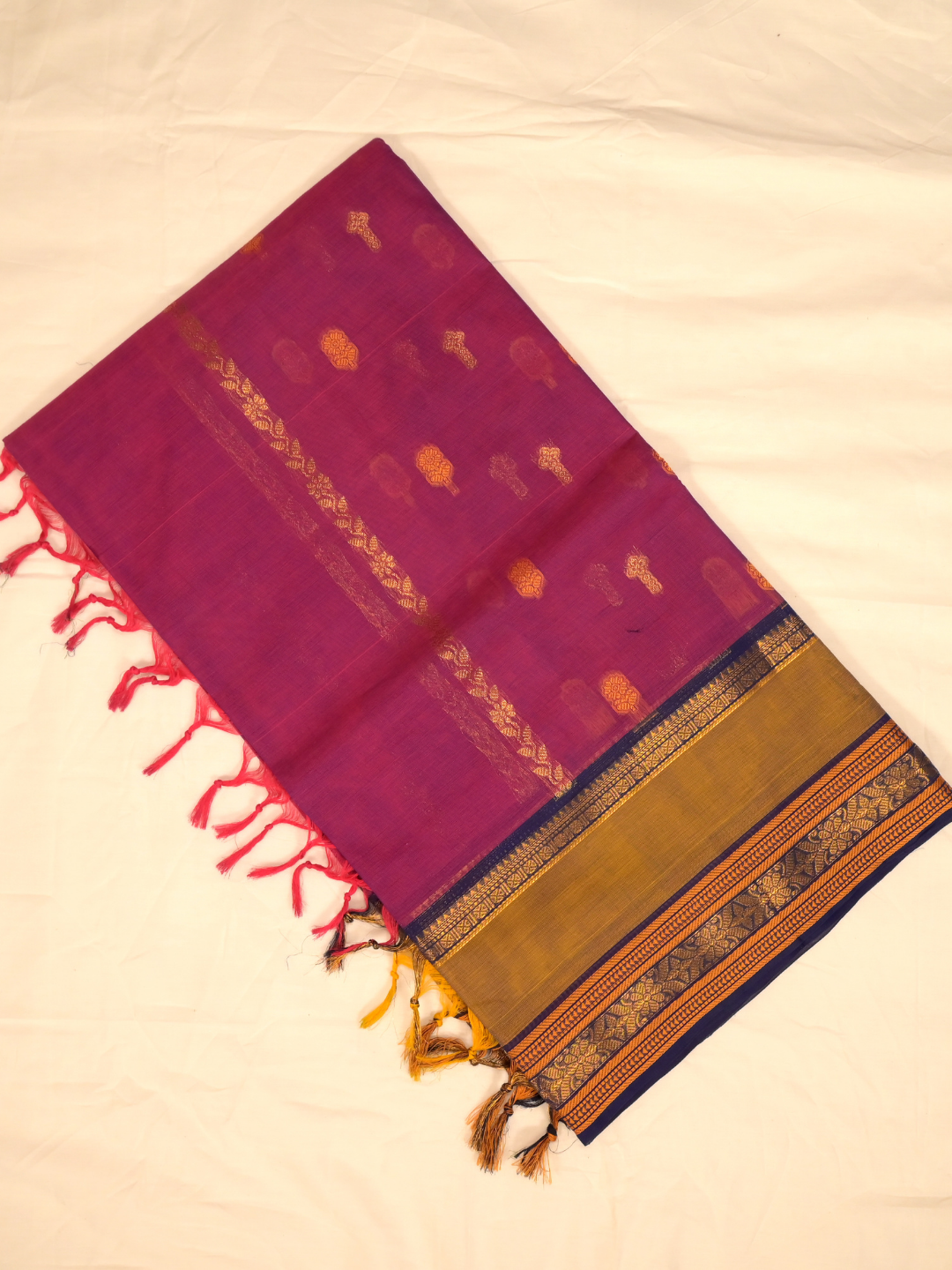 Kanchi Cotton|Magenta & Mustard Yellow/ Dark Purple