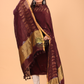 Red Brown Linen Jamdani 2-Piece Set Kurti & Dupatta (UNSTITCHED) - 072