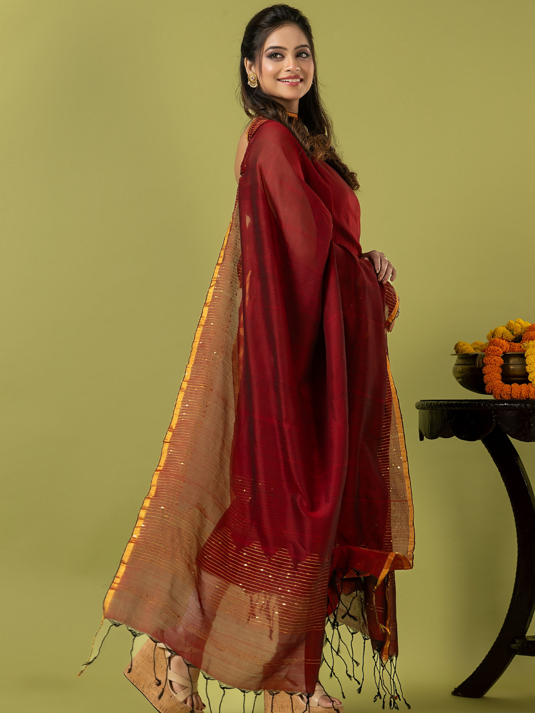 Handwoven Jamdani cotton Unstitched 2-piece Kurti | Crimson Red
