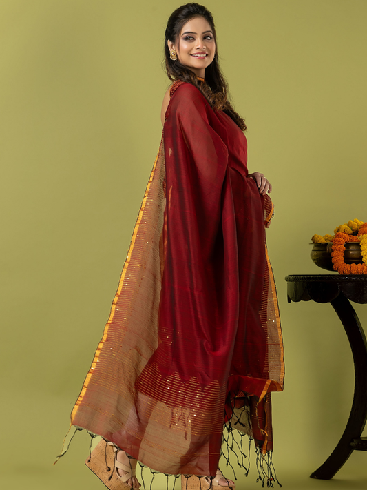 Handwoven Jamdani cotton Unstitched 2-piece Kurti | Crimson Red