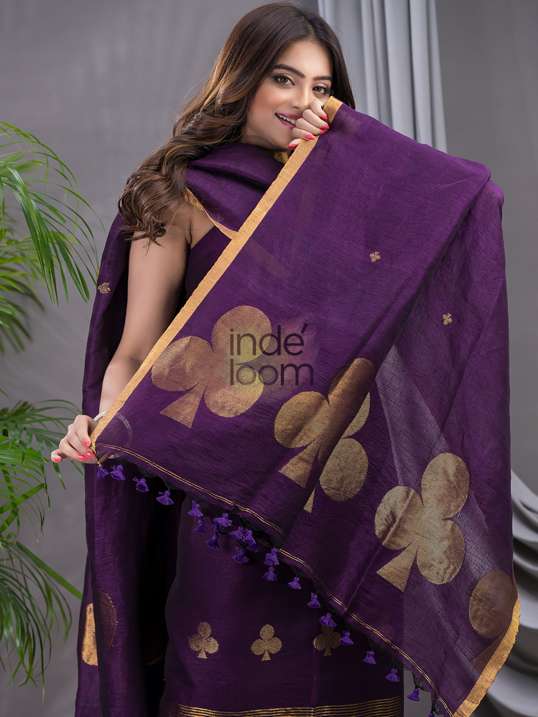 Wine Purple Cotton Linen 2-Piece Set Kurti & Dupatta (UNSTITCHED) - 123