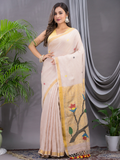 Linen Jamdani Saree With Ivory White - 024