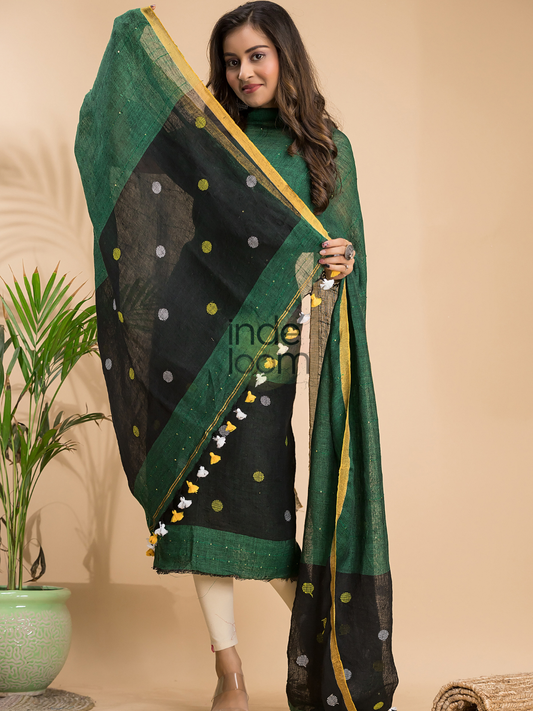 Forest Green Linen X Linen 2-Piece Set Kurti & Dupatta (UNSTITCHED) - 025