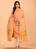 Coral Orange Tissue Linen Jamdani 2-Piece Set Kurti & Dupatta (UNSTITCHED) - 073