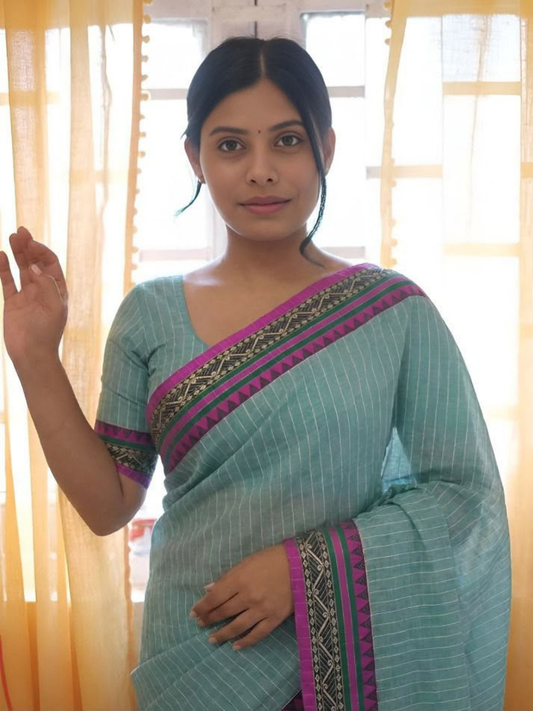 Handloom Narayanpet Cotton Saree | Sea Green
