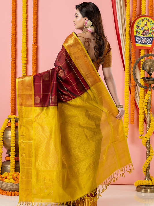 Handloom Korvai Silk Cotton Saree | Deep Maroon